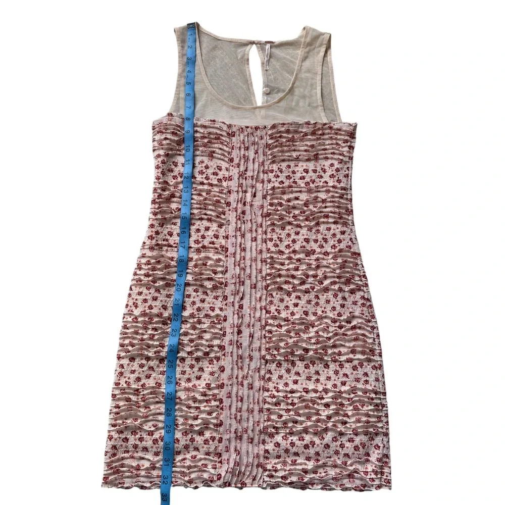 Free People NWOT Shimmy Bitsy Ditsy Floral  Mini Dress Sheer Mesh Ruffle Small‎
